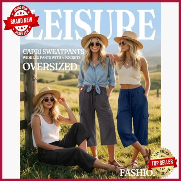 3 Pack Women's Capri Cargo Sweatpants Wide Leg Cropped Casual Drawstring - Picture 2 of 7